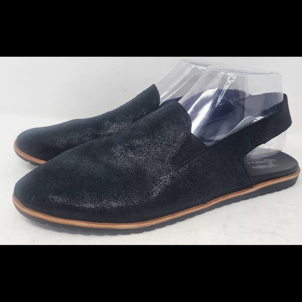 Sorel Ella sling back mules black suede shimmer 9